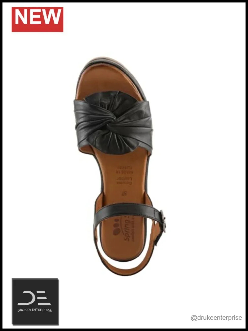 Women's Leather Wedge Sandals with Twisted Flower Detail Hook & Loop Closure